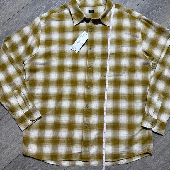 NWT Uniqlo Men’s Casual Long Sleeve Button Down Flannel Shirt Tan Tellow Size XL - Picture 11 of 12